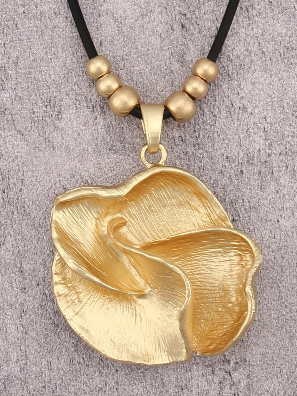 Anthropologie Gold Floral Pendant Necklace with Black Cord - Picture 2 of 8